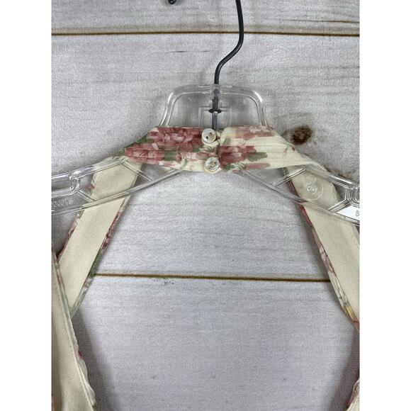 Ark & Co Anthropologie Dress Women L Cream Floral Rose Pintuck Sleeveless Halter - Picture 13 of 14
